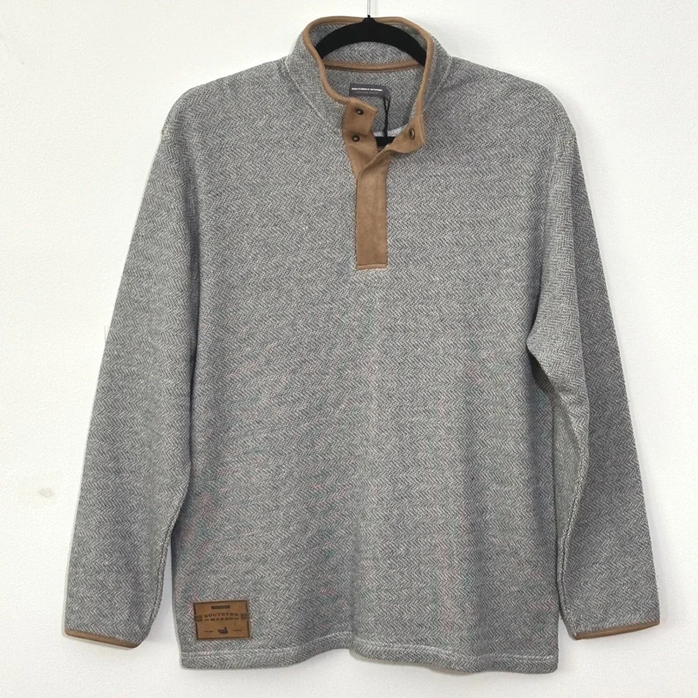 Southern Marsh Mens Sweater XL Navy Wash Grey Snap Pullover Classic Preppy Layer